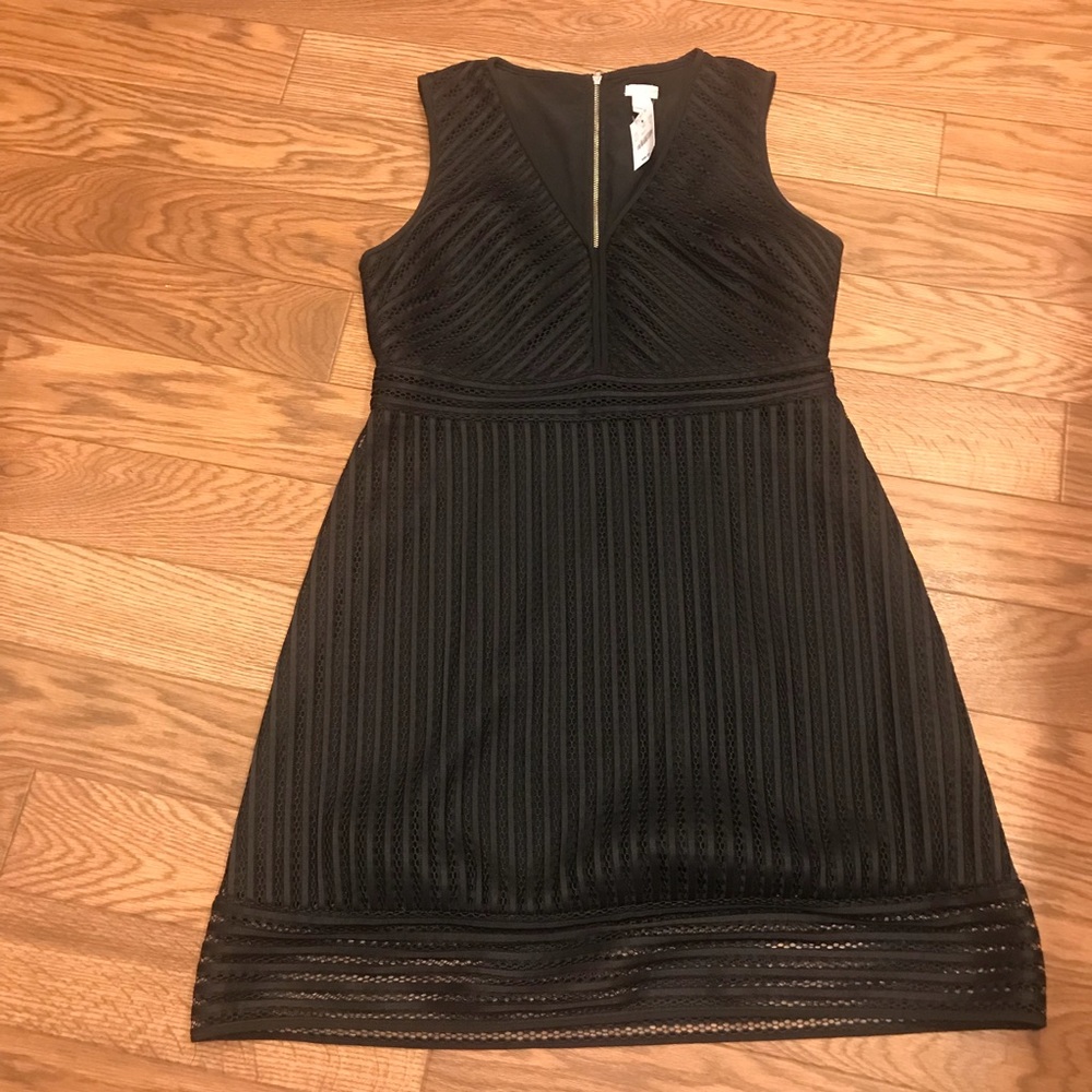 J. Crew Factory Black Sleeveless V-Neck Textured Fit-and-Flare Dress